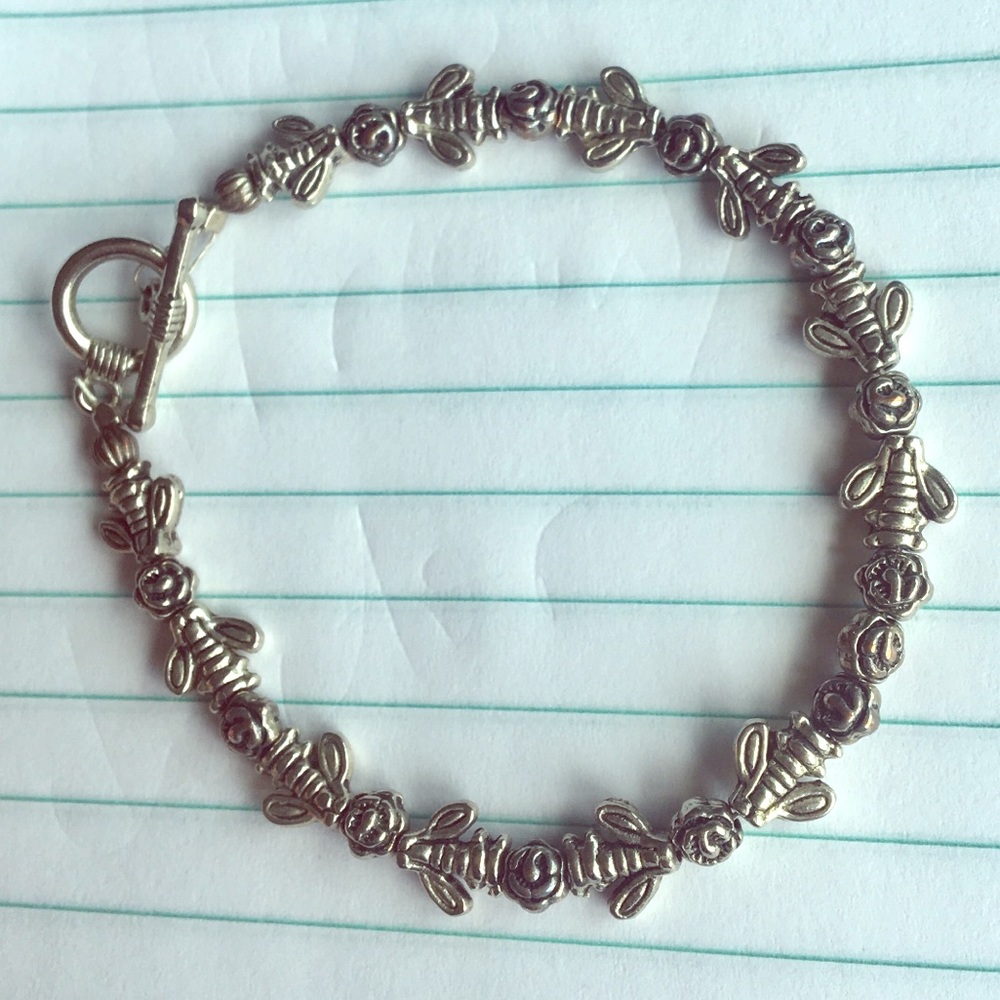Bumblebees and Roses Silver Bracelet